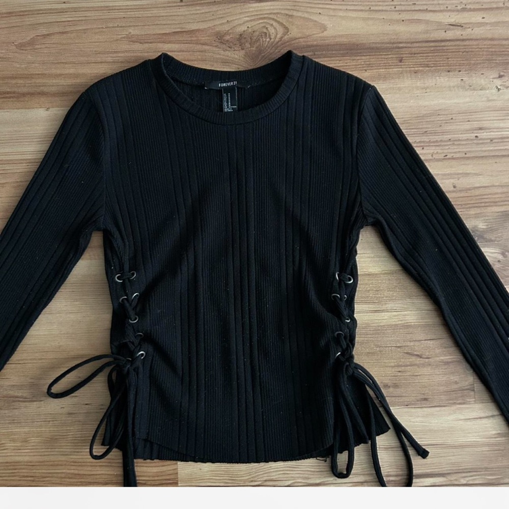 Forever 21 tie up ribbed black long sleeve